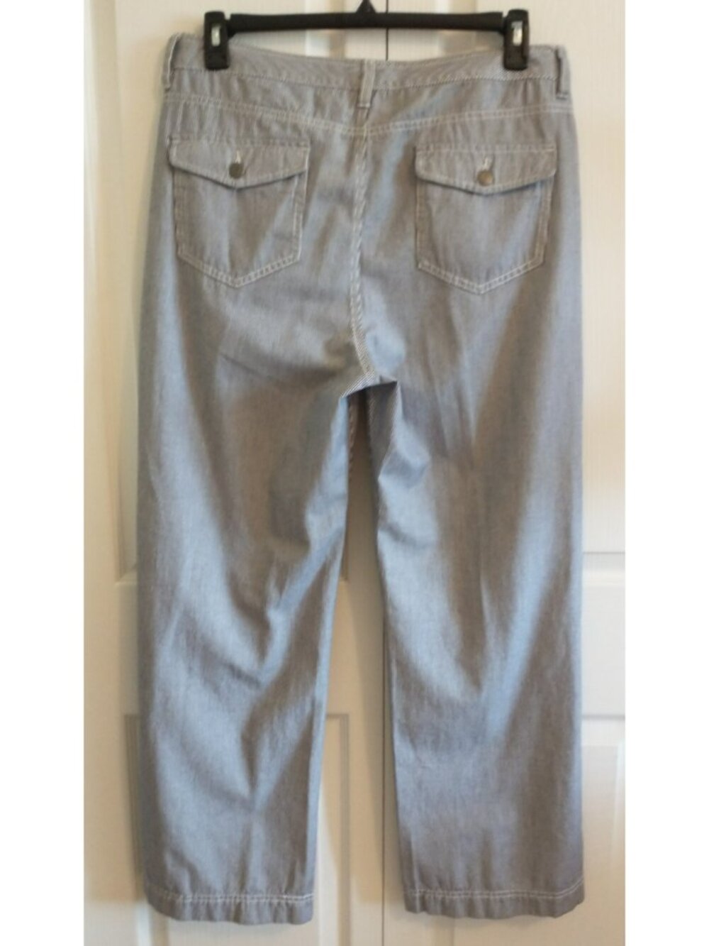 L.L. Bean Pants Women's Blue White Pinstripe Straight Wider Leg High Rise - 16 - Picture 5 of 8
